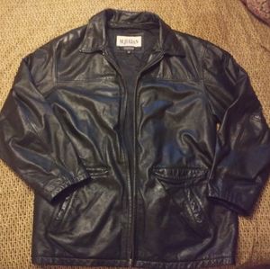 Black leather coat (unisex--arent all clothes anyw